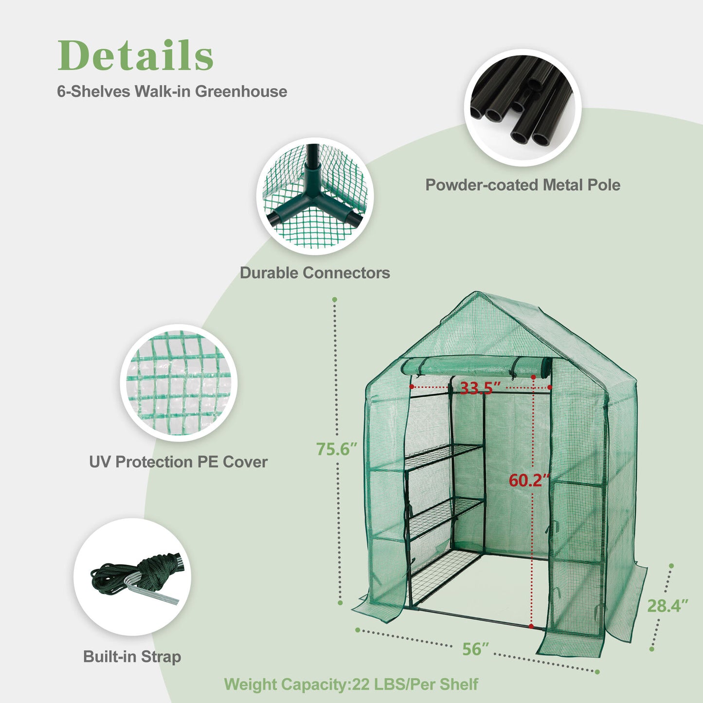 6 Shelves Walk-In Greenhouse Garden House Plants Flowers Green Plant Insulation