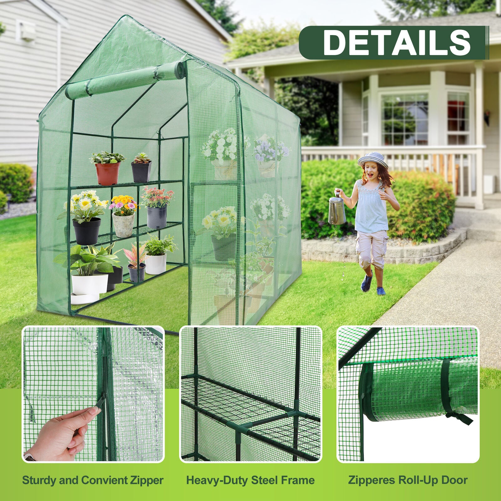 8 Shelves Walk-In Greenhouse Garden House Plants Flowers Green Plant Insulation