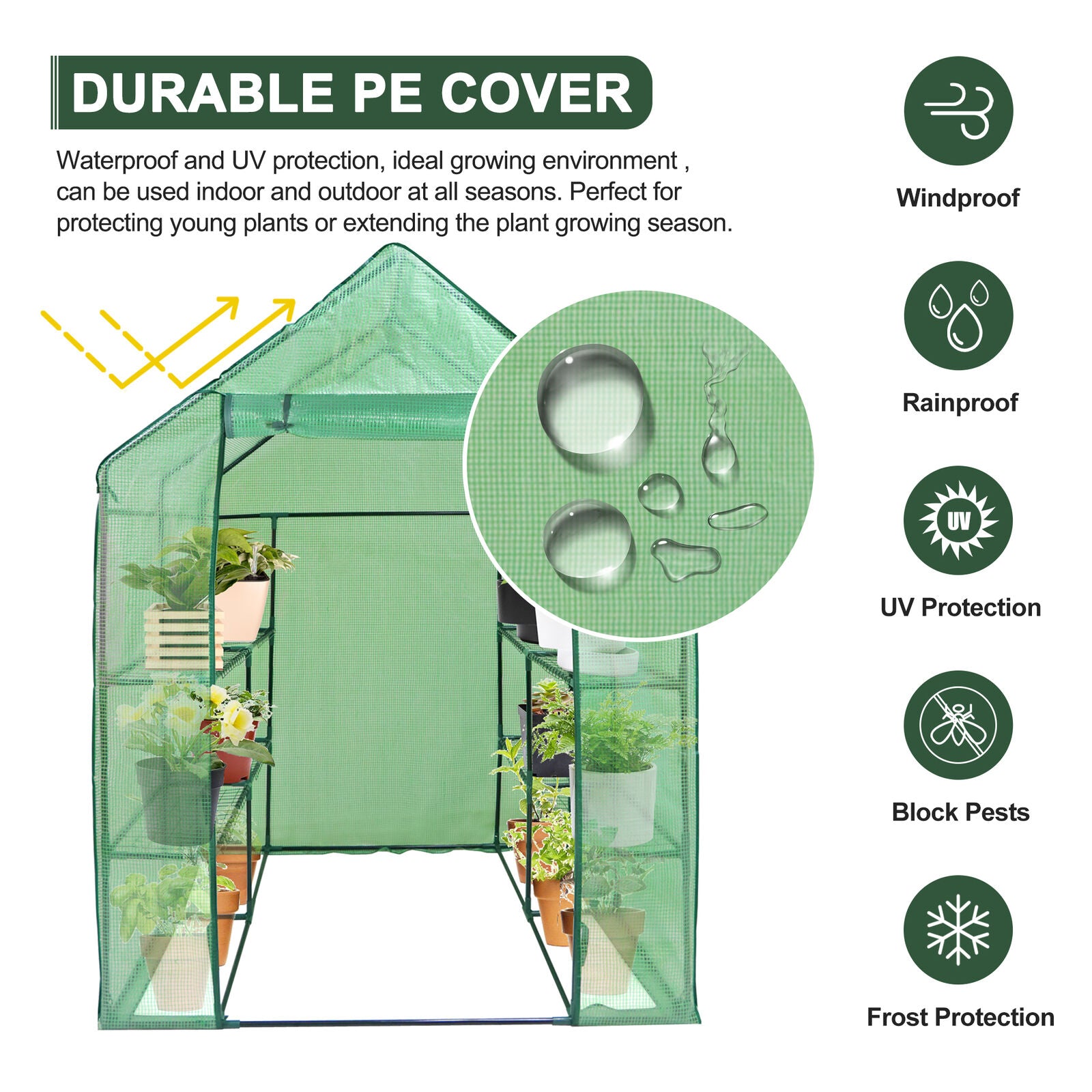 8 Shelves Walk-In Greenhouse Garden House Plants Flowers Green Plant Insulation