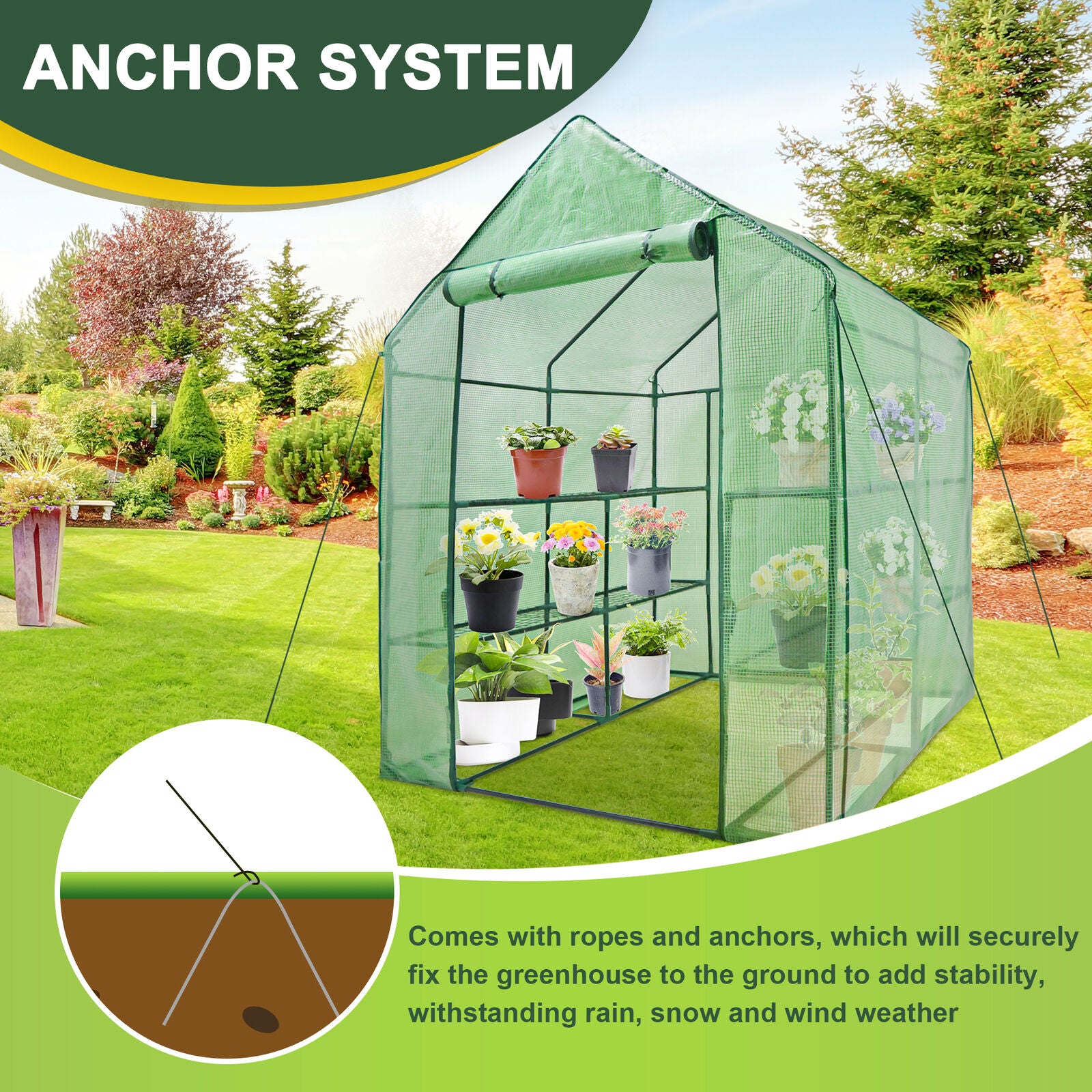 8 Shelves Walk-In Greenhouse Garden House Plants Flowers Green Plant Insulation